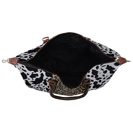 Black Cow With Leopard Faux Fur Weekender Bag