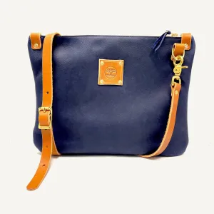 Leather Messenger Bag in Navy