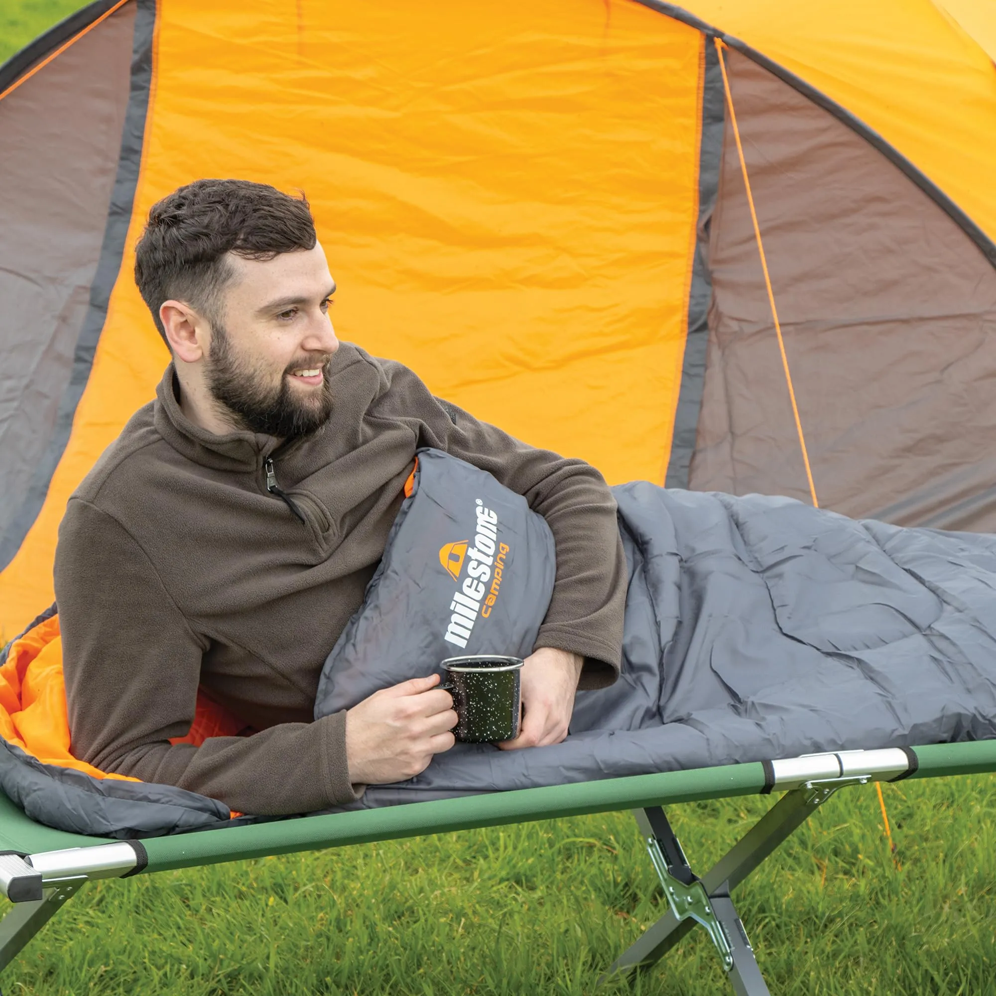 Milestone Camping 27000 Grey & Orange Single Mummy Sleeping Bag/Comfortable and Portable/Carry Sack/Water Resistant / 2 Season