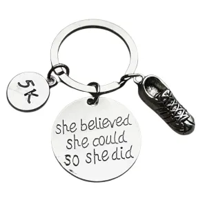 Runner 5k Keychain, She Believed She Could So She Did Keychain, Running Gift